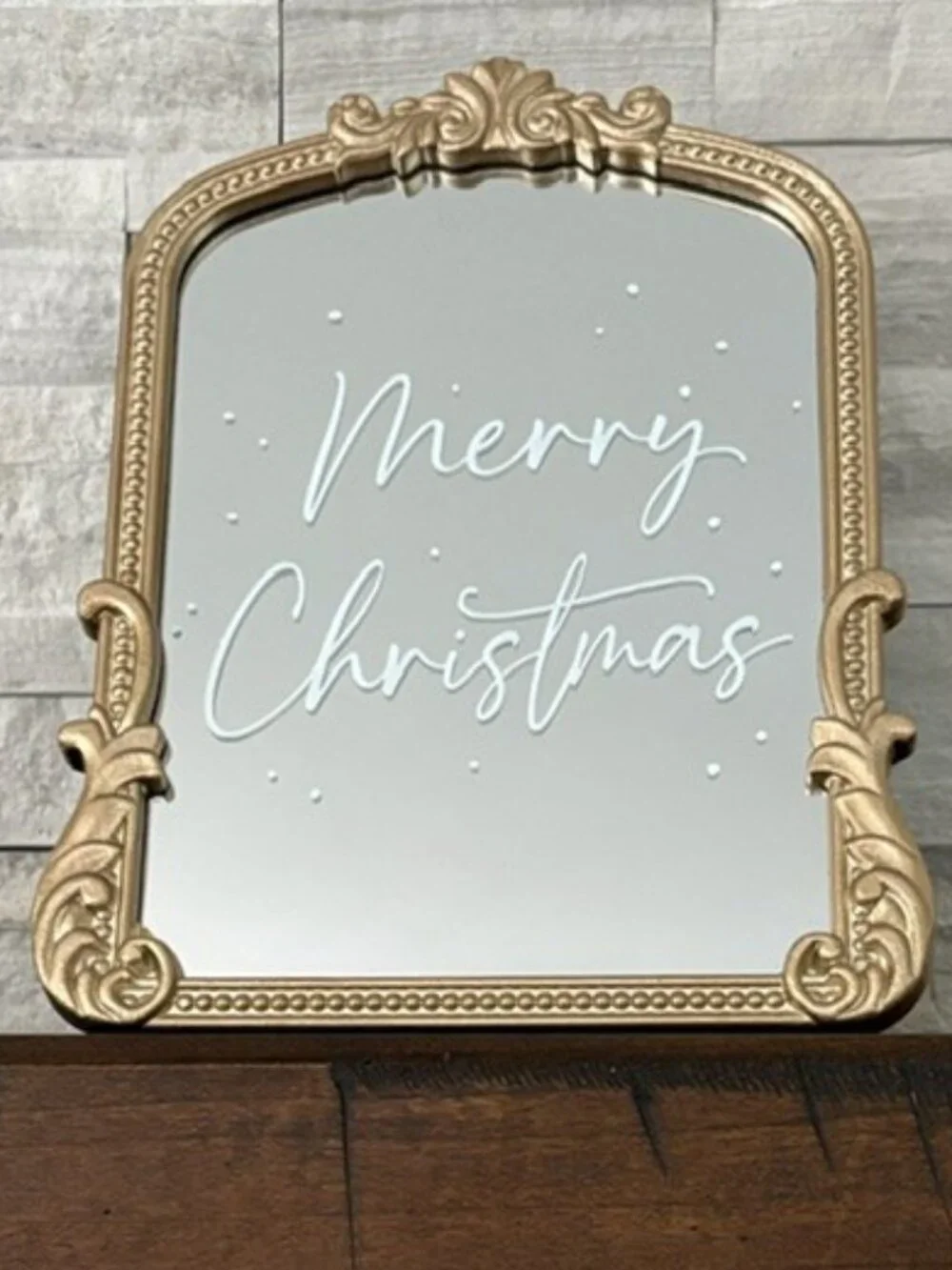 Gold Merry Christmas Bordeaux Arch Mirror Mantel or Wall Holiday Decor